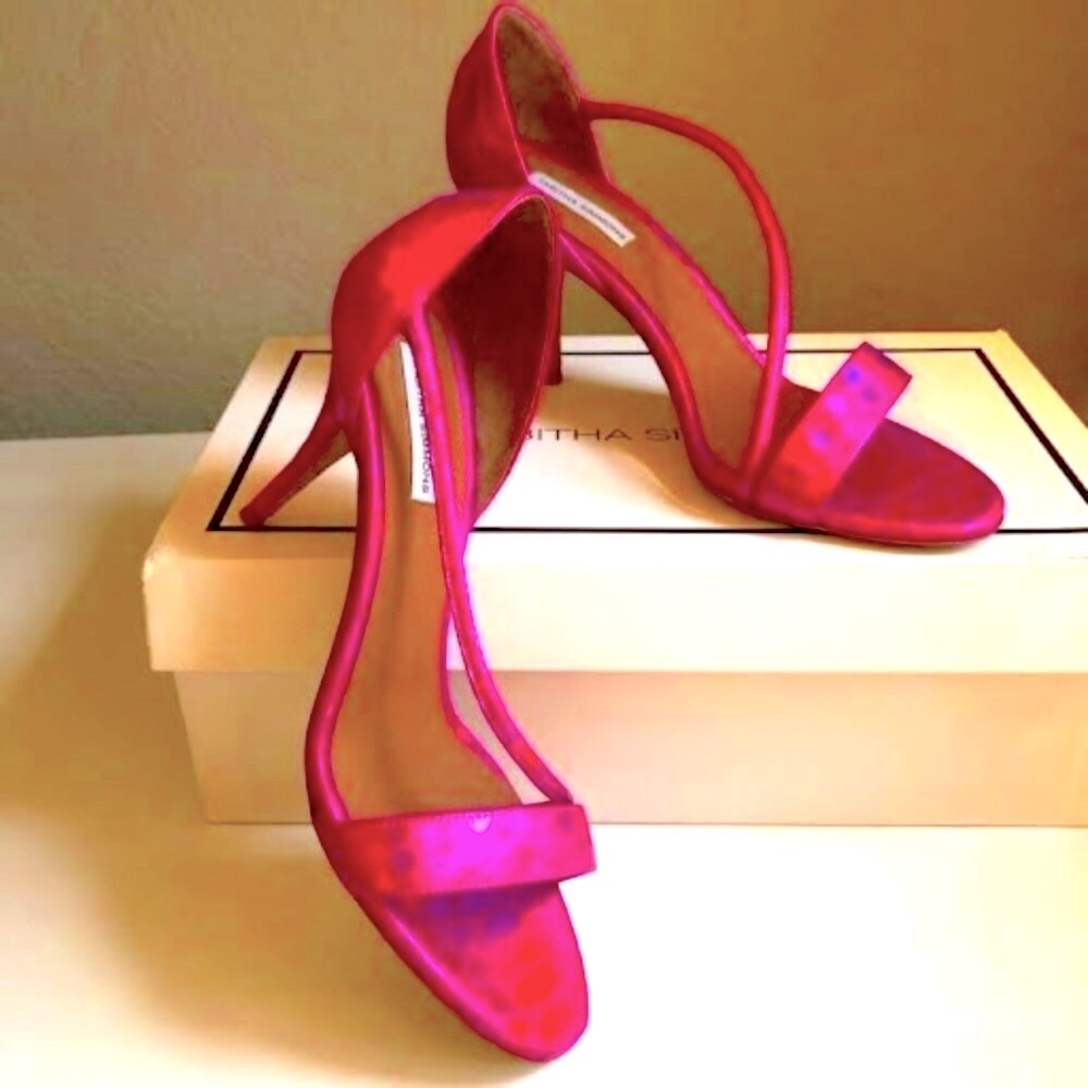NWT TABITHA SIMMONS Nile Python Strappy Stiletto Sandal Hot Pink 7.5 MSRP $695